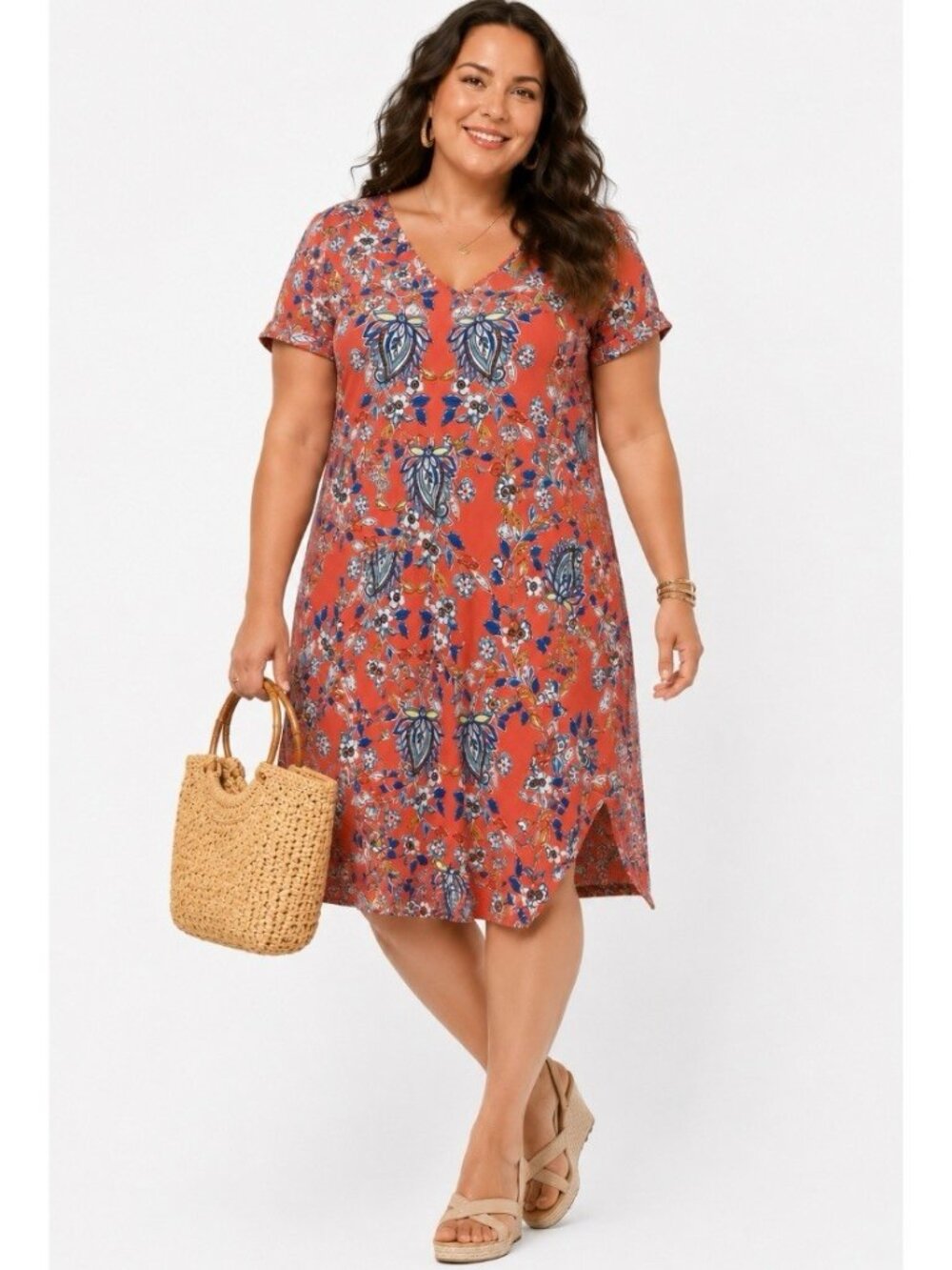 Croft & Barrow Womens Floral Shift Knit Dress Plus 1X Cottagecore Paisley
